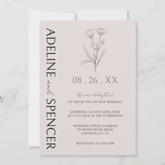 Boho Bloemen Schets Moderne Foto Bruiloft Kaart (Voorkant)