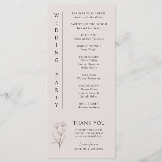 Boho Bloemen Schets Moderne Foto Huwelijk Programm (Achterkant)