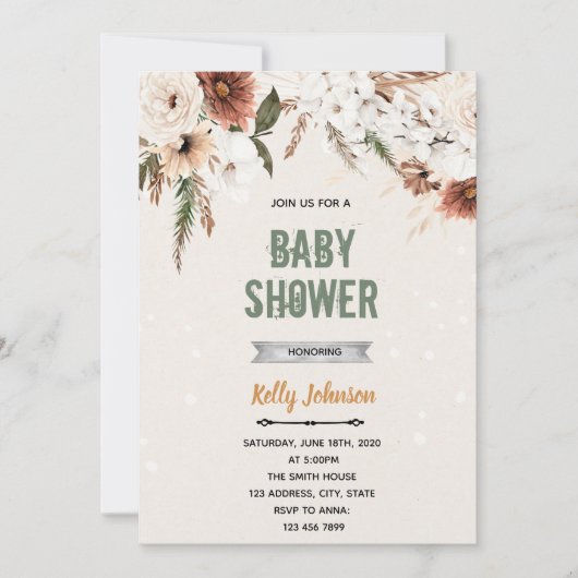 Boho bloemen shower thema kaart (Voorkant)