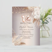 Boho Bloemen, Slingerlichten Glitter 16e Kaart (Staand voorkant)