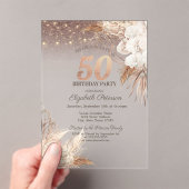Boho Bloemen, String Lights Glitter 50ste verjaard Acryl Uitnodigingen (Insitu (Draagbaar))