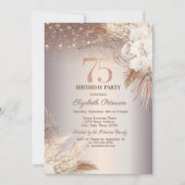 Boho Bloemen, String Lights Glitter 75e Verjaardag Kaart (Voorkant)