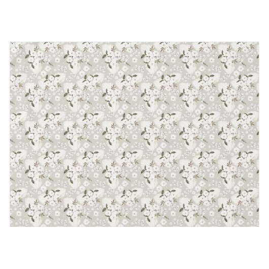 Boho Bloemen Tafelkleed Neutraal Witte Bloesems (Voorkant (Horizontaal))