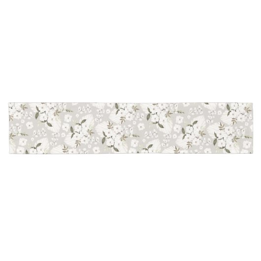 Boho Bloemen Tafelloper Neutraal Witte Bloesems (Horizontaal)