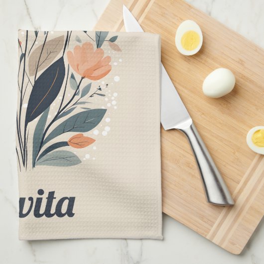 Boho Bloemen Tekening Theedoek (Quarter Fold)