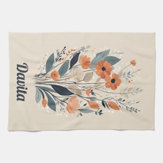 Boho Bloemen Tekening Theedoek (Horizontaal)