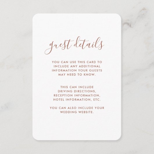 Boho Bloemen Terracotta Bruiloft Gast Details Informatiekaartje (Voorkant)