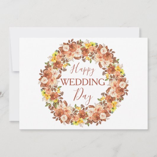 Boho Bloemen Terracotta Krans Gelukkige Bruiloft D Kaart (Voorkant)