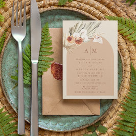 Boho Bloemen Terracotta Monogram Huwelijksuitnodig Kaart