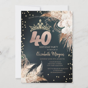 Boho Bloemen Tiara Diamonds Groen 40th Kaart