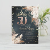 Boho Bloemen Tiara Diamonds Groen 50th Kaart (Staand voorkant)