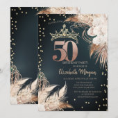 Boho Bloemen Tiara Diamonds Groen 50th Kaart (Voorkant / Achterkant)