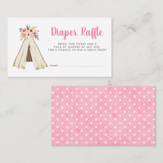 Boho Bloemen Tribal Teepee Luier Raffle Ticket Informatiekaartje (Voorkant / Achterkant)