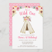 Boho Bloemen Tribal Teepee Wild Een 1e Verjaardag Kaart (Voorkant / Achterkant)