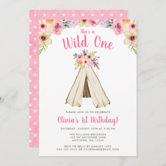 Boho Bloemen Tribal Teepee Wild Een 1e Verjaardag Kaart (Voorkant / Achterkant)