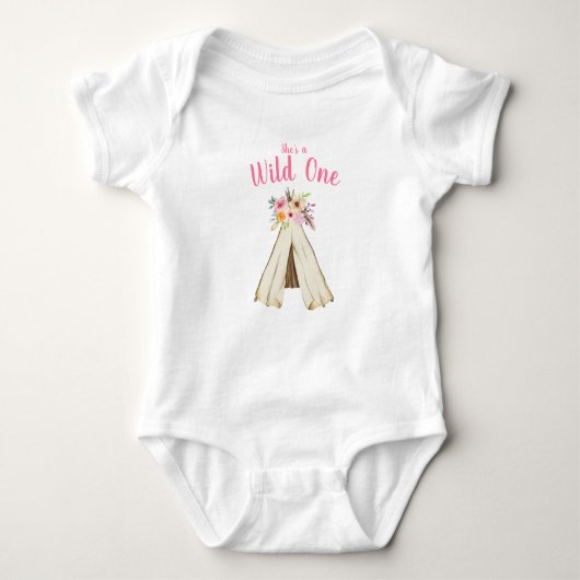 Boho Bloemen Tribal Teepee Wild Een 1e Verjaardag Romper (Voorkant)
