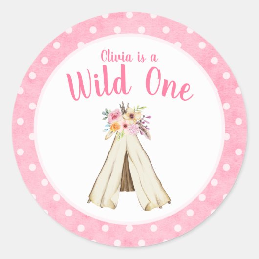 Boho Bloemen Tribal Teepee Wild Een 1e Verjaardag Ronde Sticker (Voorkant)