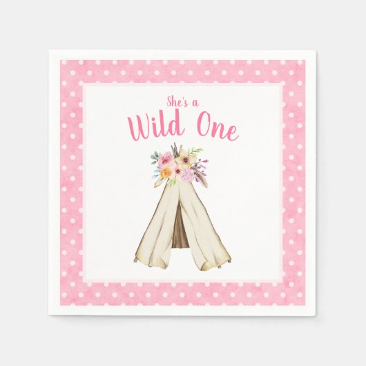 Boho Bloemen Tribal Teepee Wild Een 1e Verjaardag Servetten (Voorkant)
