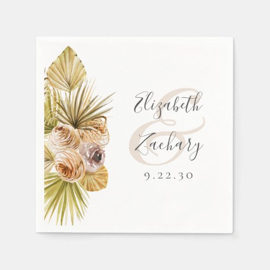 Boho Bloemen Tropische Aarde Tonen Bruiloft Servet (Voorkant)