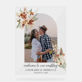 Boho Bloemen Trouwfoto Acryl teken Bord (Voorkant)