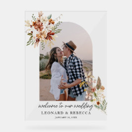 Boho Bloemen Trouwfoto Acryl teken Bord