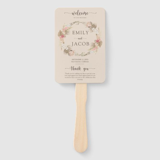Boho Bloemen Trouwprogramma hand Fan Handwaaier (Voorkant)
