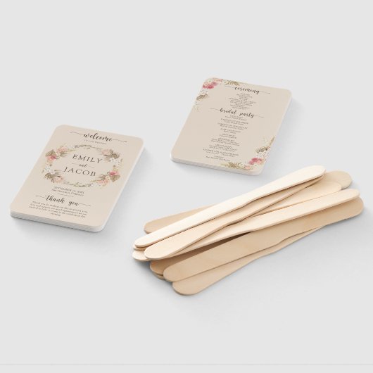 Boho Bloemen Trouwprogramma hand Fan Handwaaier (Niet-gemonteerd)