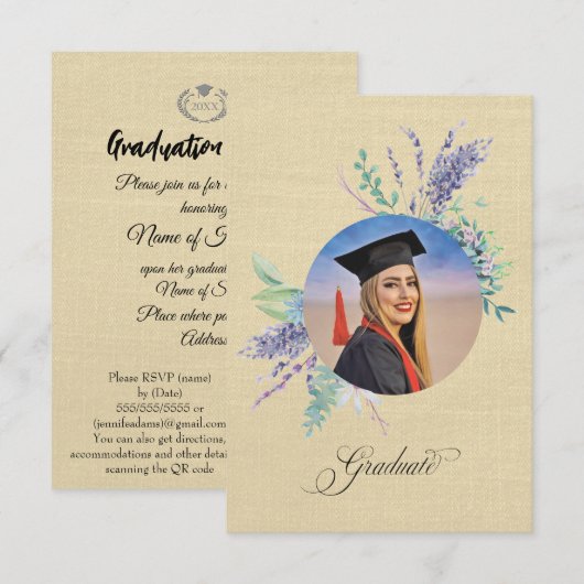 Boho Bloemen Uitnodiging voor Afsluitingsfeest Bij (Voorkant / Achterkant)