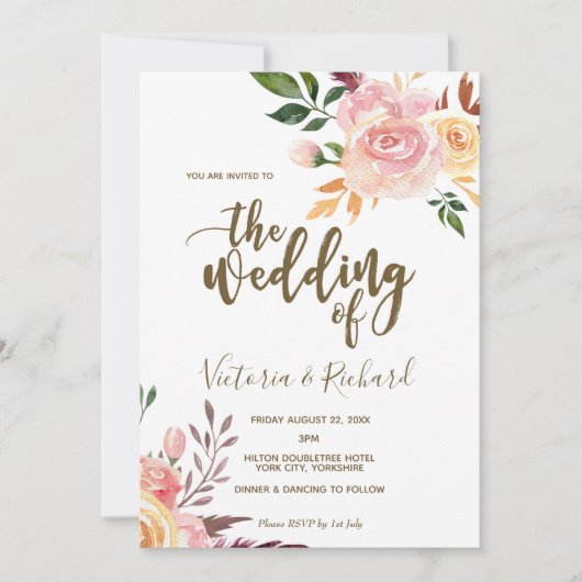 Boho Bloemen Veer Moderne bruiloft uitnodiging (Voorkant)