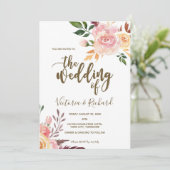 Boho Bloemen Veer Moderne bruiloft uitnodiging (Staand voorkant)