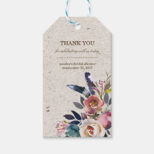 Boho Bloemen Veer Rustieke Douche Favor Tag Cadeaulabel