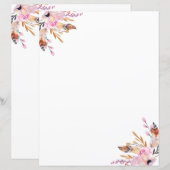 Boho bloemen veer wit roze pagina (Voorkant / Achterkant)