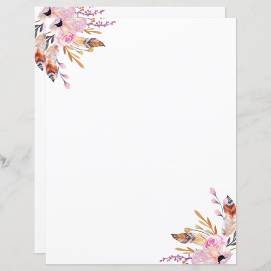 Boho bloemen veer wit roze pagina (Voorkant / Achterkant)