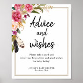 Boho Bloemen & Veren Advieskaarten Displaybord Poster (Voorkant)