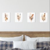Boho Bloemen Veren Beige Bruin Grijs Muur Art Set (Slaapkamer)