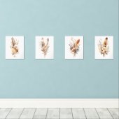 Boho Bloemen Veren Beige Bruin Grijs Muur Art Set (Houten vloer)