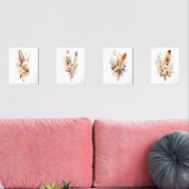 Boho Bloemen Veren Beige Bruin Grijs Muur Art Set (Woonkamer)