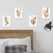 Boho Bloemen Veren Beige Bruin Grijs Muur Art Set (Slaapkamer)