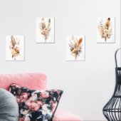 Boho Bloemen Veren Beige Bruin Grijs Muur Art Set (Woonkamer)