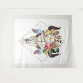 Boho bloemen & veren geometrische stier schedel wandkleed (Voorkant (horizontaal))