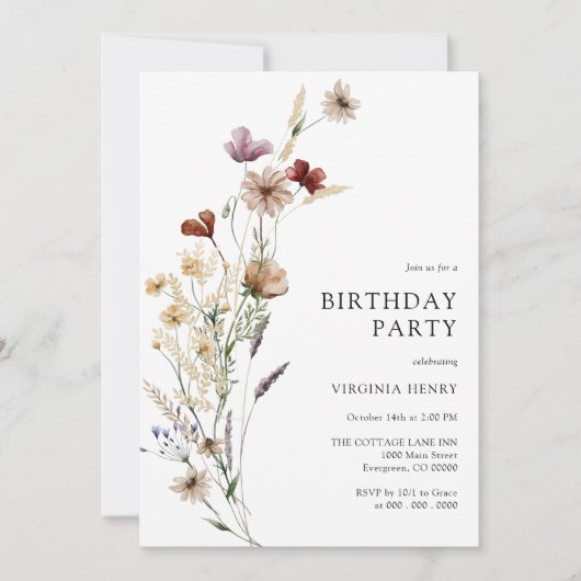 Boho bloemen verjaardagsuitnodiging kaart (Voorkant)