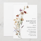 Boho bloemen verjaardagsuitnodiging kaart (Voorkant / Achterkant)