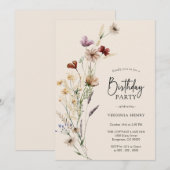 Boho bloemen verjaardagsuitnodiging kaart (Voorkant / Achterkant)