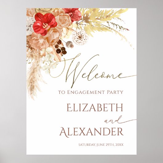 Boho Bloemen Verlovingsfeest Welkomstbord Poster (Voorkant)