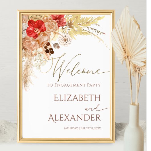 Boho Bloemen Verlovingsfeest Welkomstbord Poster