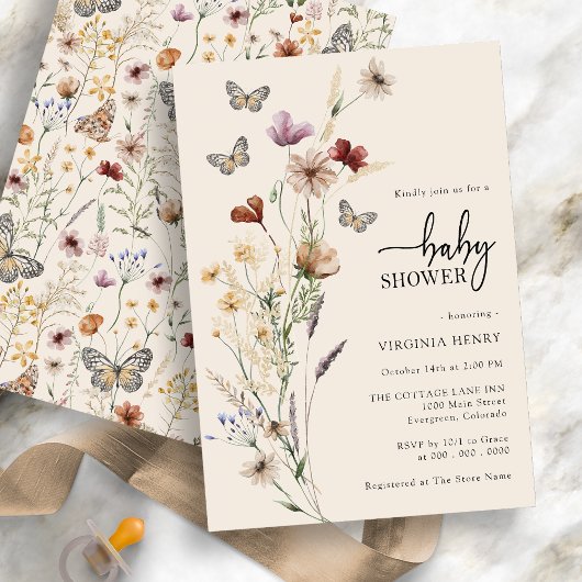 Boho Bloemen Vlinder Baby Shower Kaart