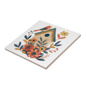 Boho Bloemen Vogelhuis Scandinavische volkskunst Tegeltje (Zijkant)
