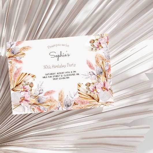 Boho bloemen volwassen verjaardag uitnodiging