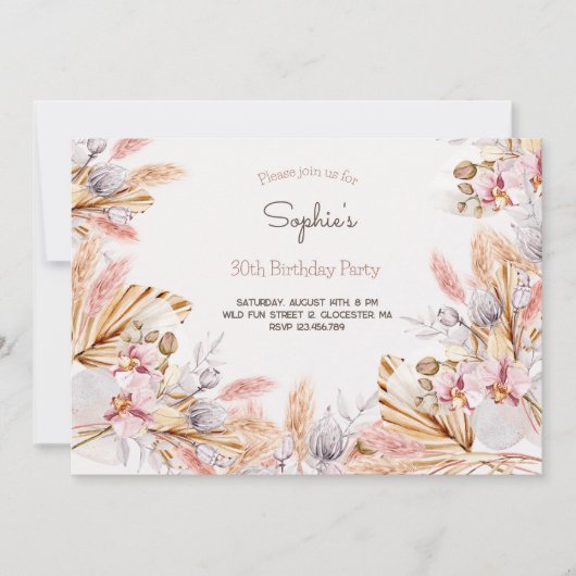 Boho bloemen volwassen verjaardag uitnodiging (Voorkant)