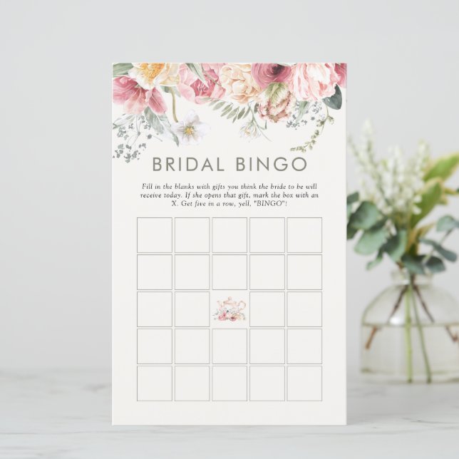 Boho Bloemen Vrijgezellenfeest Bruids Bingo (Staand voorkant)